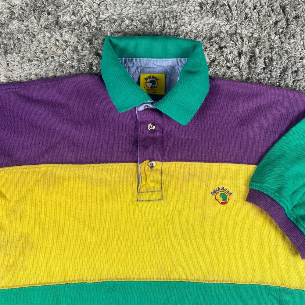 Vintage Duck Head Polo Shirt Mens Large Colorblock Rugby Style Pique Cotton 90s